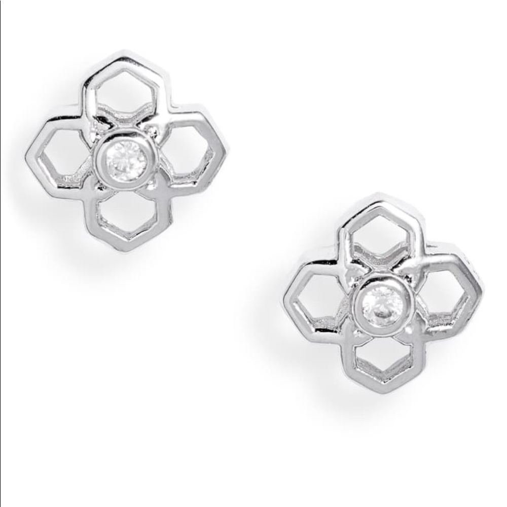 Kendra Scott Silver Crystal Rue Logo Earrings